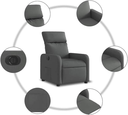 Relaxstoel, elektrisch, donkergrijs, stof, tv-stoel met ligfunctie, enkele ligstoel, relaxstoel voor woonkamer, slaapkamer, elektrisch kantelsysteem, mA7