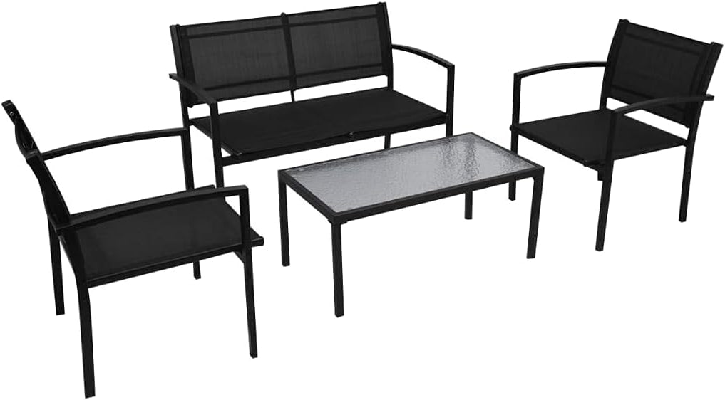 vidaXL Lounge Set Textilene Black 4-Piece Garden Set Lounge Set Garden Outdoor Set - QUORE