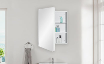 Fundin Spiegel medicijnkast voor badkamer - metalen omlijst ronde hoekdeur, verstelbare planken, mat wit, opbouwmontage, wandmontage, 38 x 65 cm