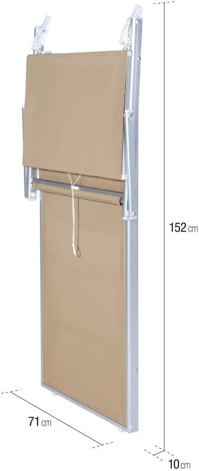 VERDELOOK Strandstoel met zonnedak, frame van aluminium, bespanning van textiel, 186 x 61 x 38 cm, zandkleurig