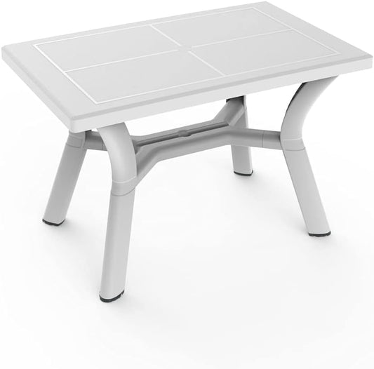 RESOL Dalia Tuintafel, rechthoekig, 115 x 72 cm, voor maximaal 4 personen, modern en elegant design, met parasolgat en uv-bescherming, voor buiten eetkamer, terras, veranda, wit