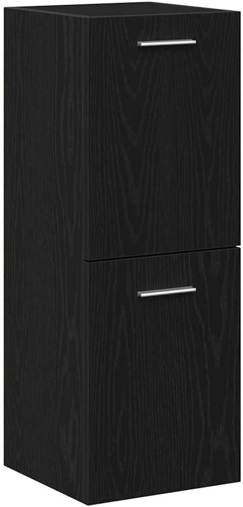 vidaXL 4 Piece Bathroom Furniture Set Black Oak Engineered Wood Laundry Cabinet High Modern Design Storage Solutions Cabinets Mirror Enclosure Organizational MDF - QUORE