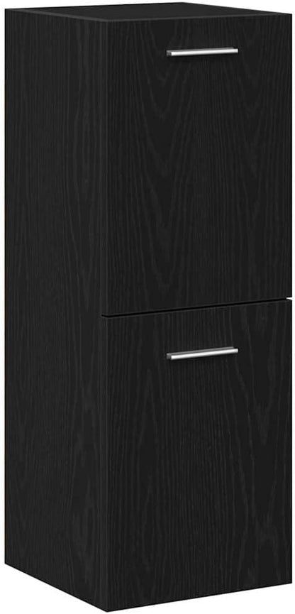 vidaXL 4 Piece Bathroom Furniture Set Black Oak Engineered Wood Laundry Cabinet High Modern Design Storage Solutions Cabinets Mirror Enclosure Organizational MDF - QUORE