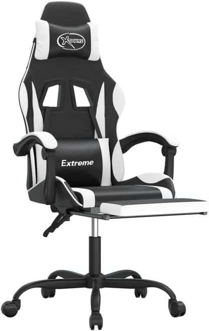 Gamingstoel – Gamestoel – Gaming Chair – Bureaustoel – Game Stoel – Draaibaar Met Voetensteun – Kunstleer Zwart/Wit – Verstelbare Rugleuning 135° – Comfortabel Schuimzitting