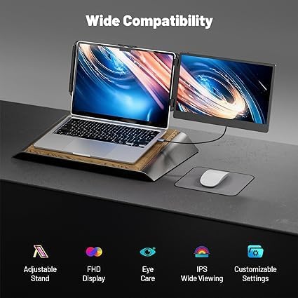 Laptop Scherm Extender – Draagbare Monitor – Extern Scherm – Tweede Beeldscherm – Schermvergroter – 14 Inch FHD IPS – 300 Nits Helderheid – Inclusief Beschermhoes - QUORE