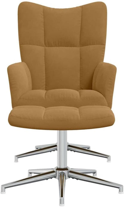 Relaxstoel met poef, bruin, fluweel, tv-stoel met ligfunctie, enkele ligstoel, relaxstoel voor woonkamer, slaapkamer met voetensteun, A2