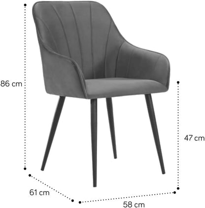 Soof&Tess Ferrara eetkamerstoel, bruin, fluweel, industrieel, met armleuning, gemakkelijk te reinigen, hoogwaardige kwaliteit, set van 2