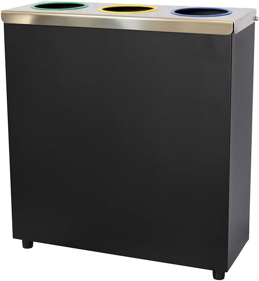 OFITURIA® Selective recycling waste bin, metal, capacity: 135 l, black, 3 compartments for waste - QUORE
