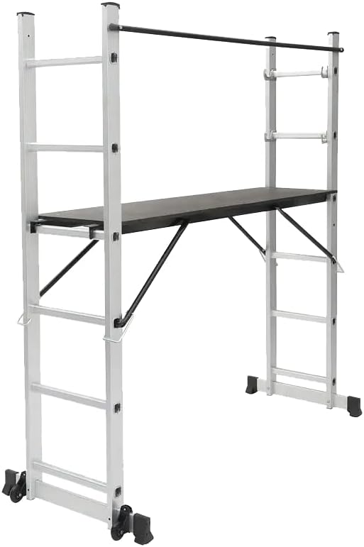 Multifunctionele ladder 4-in-1 aluminium met platform inklapbaar met wielen