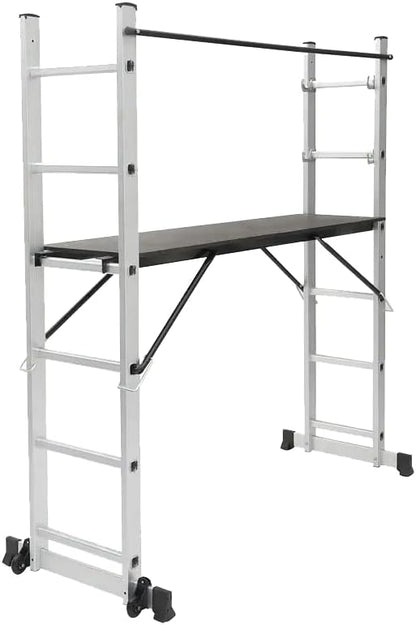 Multifunctionele ladder 4-in-1 aluminium met platform inklapbaar met wielen