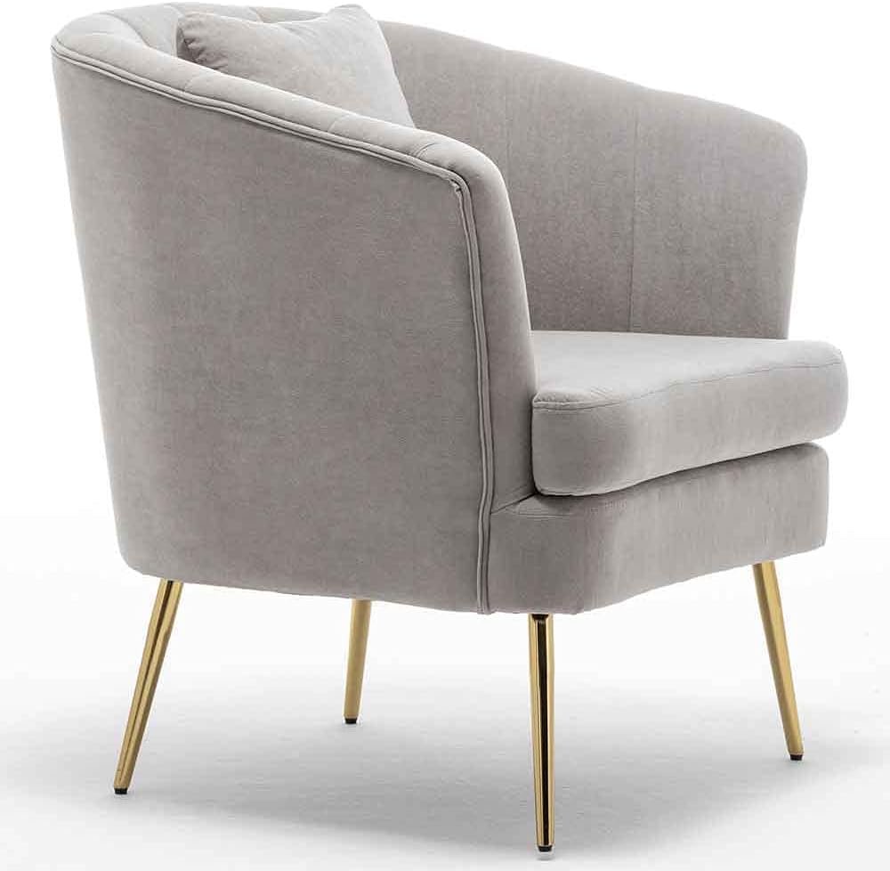 BAKAJI Fauteuil Relax stoel bekleding van stof structuur hout en metalen poten kleur goud gewatteerd, modern design, gewatteerd, grote rugleuning, afmetingen 80 x 70 x 80 cm (grijs)