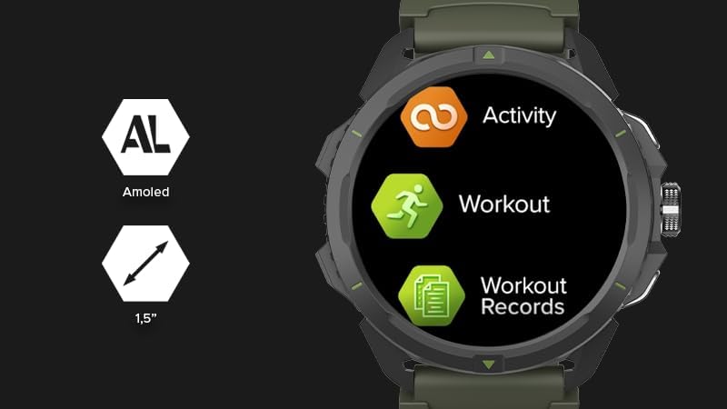 Hammer Watch 2 Military Edition, GPS, AMOLED Gorilla-glas 1,5 inch, grote 530 mAh batterij, tot 15 dagen gebruik met één lading, 5 ATM-weerstand, SOS-knop, LED-zaklamp, groen, 1.5 zoll, Tactisch