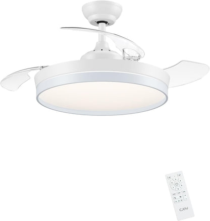 CJOY Plafondventilator met licht, 107 cm, plafondventilator met 3 intrekbare messen, plafondventilator, stil, omkeerbaar, zomer en winter, 6 snelheden, timing, 3 kleurtemperaturen