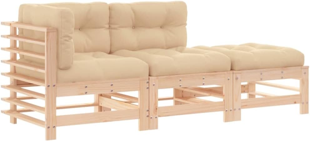 vidaXL 3-piece Lounge set with cushions solid wood - QUORE