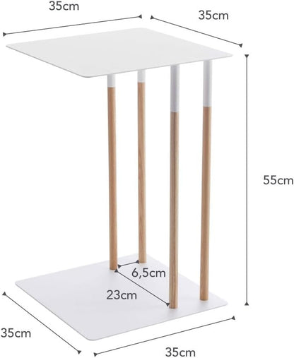 Yamazaki 4803 PLAIN Side Table, white, Steel/Wood, 35 x 35 x 55 cm
