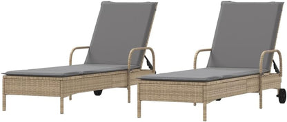 vidaXL Sun loungers 2 pcs with cushions poly rattan beige, garden chair, patio furniture, sunbed, garden furniture, deckchair, garden bed, sunbed garden, deckchair garden - QUORE