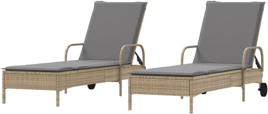 vidaXL Sun loungers 2 pcs with cushions poly rattan beige, garden chair, patio furniture, sunbed, garden furniture, deckchair, garden bed, sunbed garden, deckchair garden - QUORE