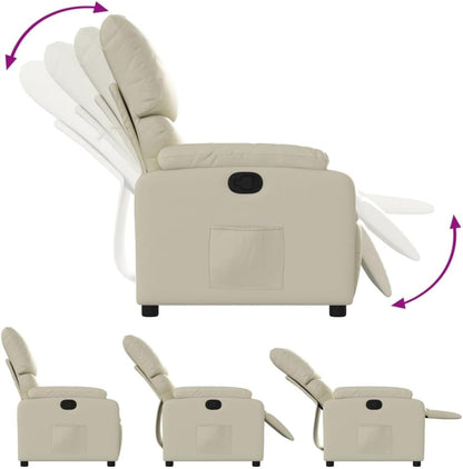 Fauteuil verstelbaar kunstleer crèmekleurig – Relaxfauteuil – Relaxstoel – Armstoel – Leunstoel – Traploos verstelbare rugleuning – Vlekbestendig kunstleer