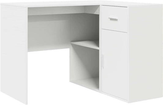 Gecheer Corner Desk, 2 Pieces, White, 102 x 50 x 75 cm, Wood Material, Desk for PC Work, Bedroom, Small Rooms, Study - QUORE