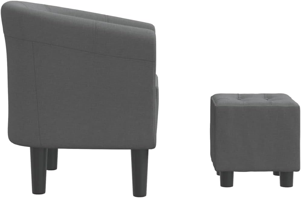 Fauteuil – Zetel – Lounge Stoel – Relaxstoel – Armstoel – Verstelbare Fauteuil Met Voetenbank – Donkergrijze Polyester Bekleding – Stevig Multiplex En Dennenhouten Frame