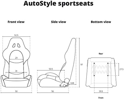 AutoStyle Sportstoel 'MR' - Zwart Kunstleder + Zwart Pine textiel - Dubbelzijdig verstelbare rugleuning - incl. sledes