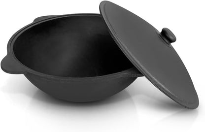 Utschak KazanoFF, Cast Iron Casserole, Flat Bottom with Lid (12 Litres), Kazan Lid, Kettle, Ladle, Skimmer, Lagan (12F 3) - QUORE