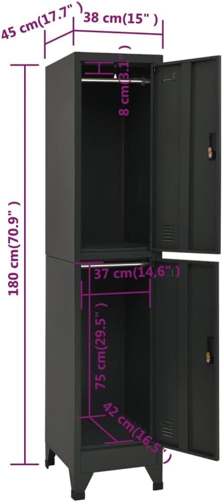 vidaXL Locker cabinet 38x45x180 cm steel anthracite coloured, storage cabinet, locker, locker, locker, cabinet, safe, storage cabinet, steel locker, office cabinet, storage cupboards - QUORE