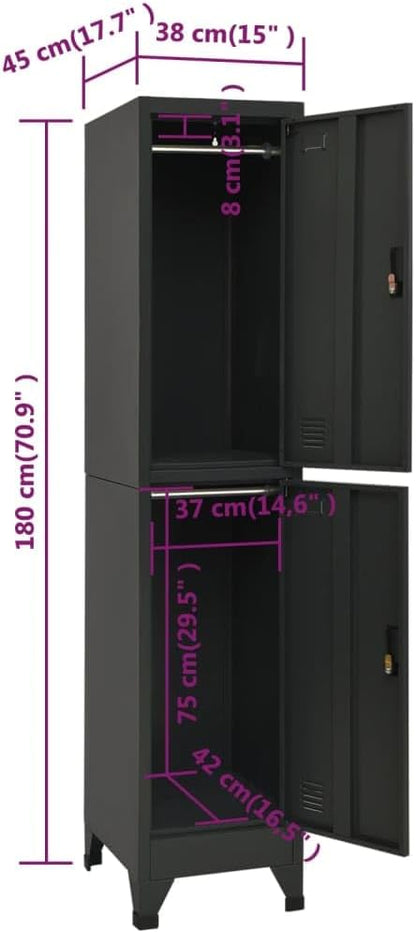 vidaXL Locker cabinet 38x45x180 cm steel anthracite coloured, storage cabinet, locker, locker, locker, cabinet, safe, storage cabinet, steel locker, office cabinet, storage cupboards - QUORE
