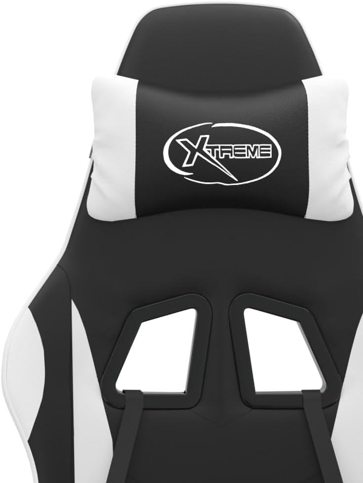 Gamingstoel – Gamestoel – Gaming Chair – Bureaustoel – Game Stoel – Draaibaar Met Voetensteun – Kunstleer Zwart/Wit – Verstelbare Rugleuning 135° – Comfortabel Schuimzitting