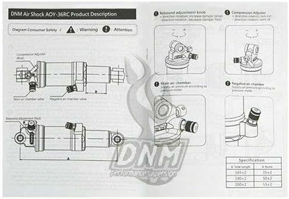 DNM AOY-36RC Mountain Bike Air Rear Shock met Lockout 165 x 35 mm 4-systeem, goud, ST1475-T