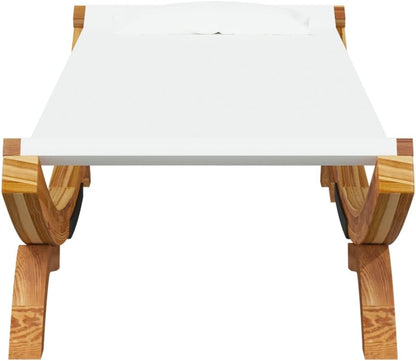 Buitenligstoel – Ligstoel – Tuinstoel – Zonnebed – Strandstoel – Gebogen Massief Houten Frame – Comfortabel Crème Polyester