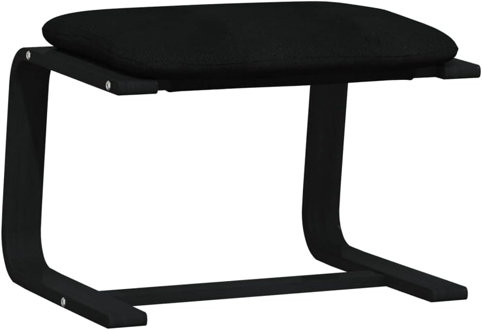 Relaxstoel – Poef – Tv-Stoel – Ligstoel – Enkele Stoel – Zwarte Ademend Stof – Massief Berkenhout Frame