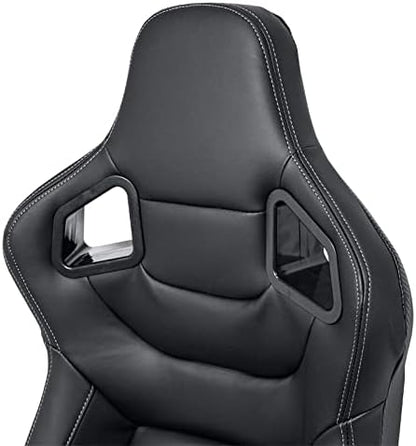 AutoStyle Sportstoel 'RK' - Zwart Kunstleder + Zilveren stiksels - Dubbelzijdig verstelbare rugleuning - incl. sledes