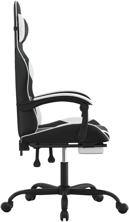 Gamingstoel – Gamestoel – Gaming Chair – Bureaustoel – Game Stoel – Draaibaar Met Voetensteun – Kunstleer Zwart/Wit – Verstelbare Rugleuning 135° – Comfortabel Schuimzitting
