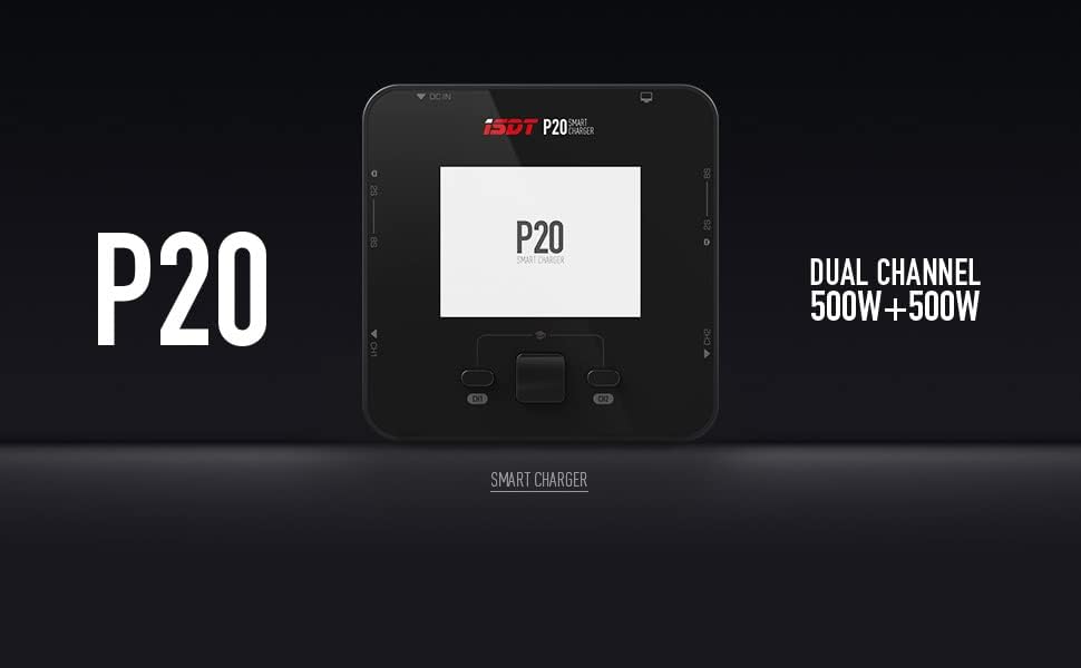 ISDT P20 Lipo snellader, DC 500WX2 20A Dual Smart oplader voor Life, LiIon, LiPo (1-8S)/LiHv (1-70S)/Pb (1-12S); NiMH/Cd(1-16S) accu's