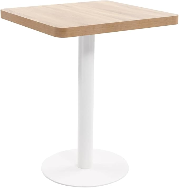 Bistrotafel – Tafel – Eettafel – Tafeltje – Bistro tafel – Lichtbruin en Wit – MDF Tafelblad – 80 x 80 x 75 cm – Stevig Stalen Onderstel