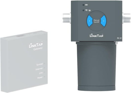 LinkTap Slimme irrigatiebesturing met 2 zones, voor binnen en buiten, vereist gateway, werkt op batterijen, automatische regenstop, beter bereik dan wifi, compatibel met LinkTap 1 inch debietmeter