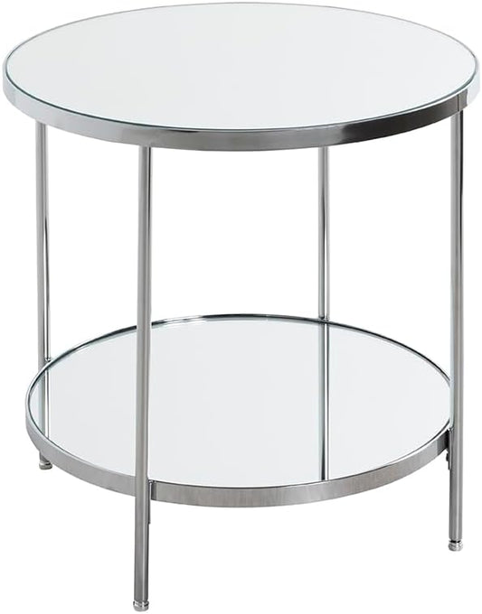 HAKU Bijzettafel chroom, Metaal, spiegel 5 mm - Maat: H 46 cm x Ø 44 cm, Stijl: Art Deco