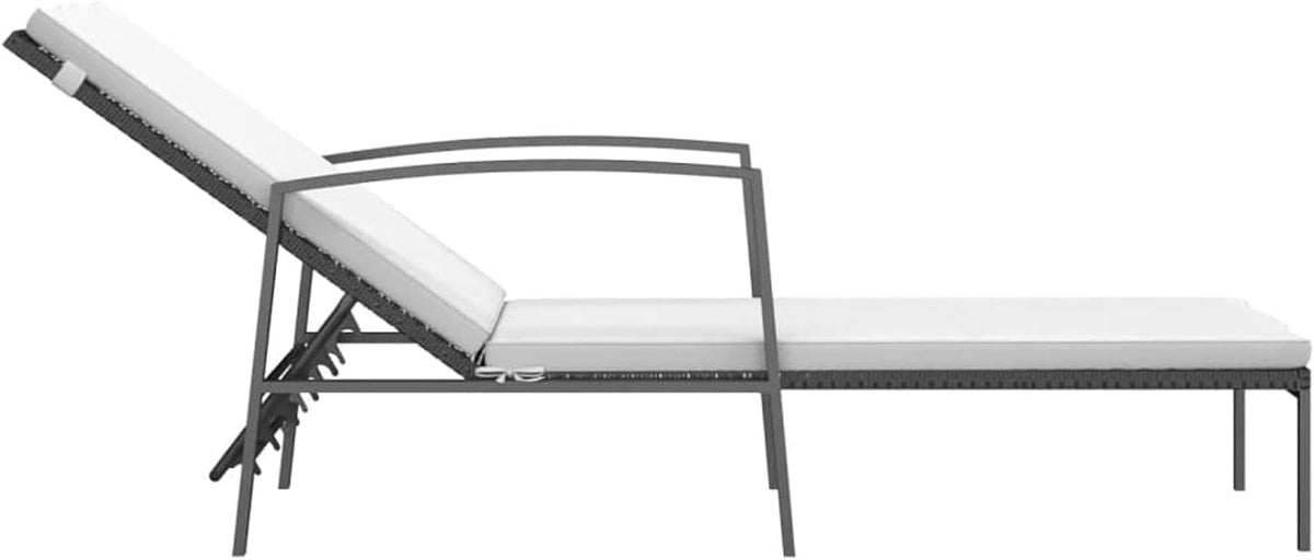 Sun loungers with table, 2 pieces, outdoor garden chairs, sun lounger for patio, beach chair, hammocks and sun loungers for garden, poly rattan, black - QUORE