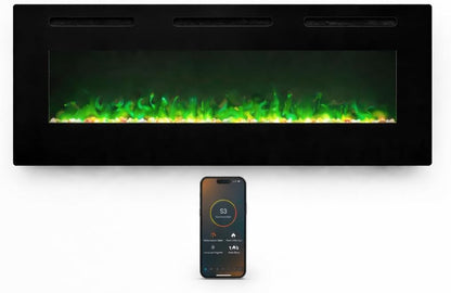 Draadloze elektrische open haard, 7,5 cm diep, gehard glas, afstandsbediening en touchscreen, verwarming 750/1500 W, verstelbaar vlameffect (107 cm App New)