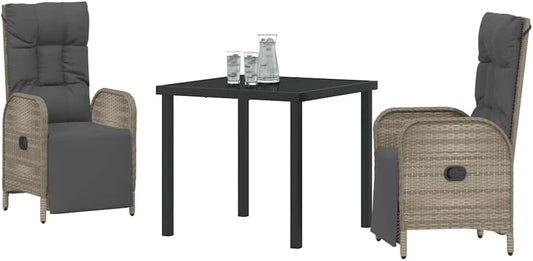 vidaXL Set of 2 Adjustable Outdoor Sunbeds | Grey Poly Rattan, Ergonomic and Weatherproof - Perfect for your Garden, Patio or Balcony. Durable Steel Frame and Removable Cushion Covers. - QUORE