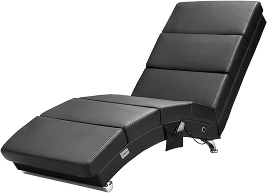 Casaria Relax Chair XXL Massage and Heating Function 186x89x55cm Ergonomic Fabric Upholstered 180 kg Load Capacity Living Room Chaise Longue Relax Chair Black - QUORE