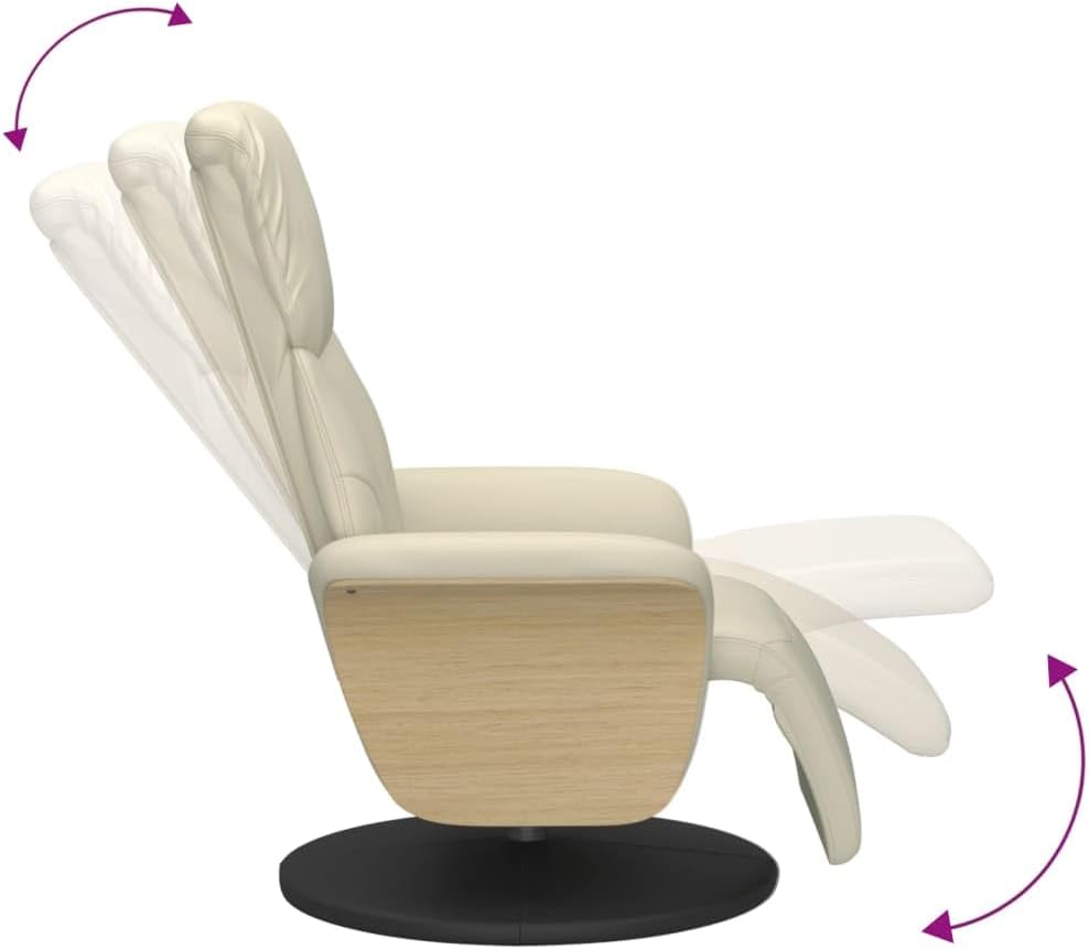 vidaXL Fauteuil verstelbaar met voetensteun kunstleer crèmekleurig