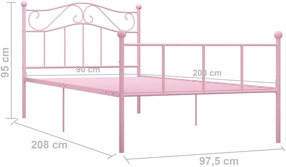 vidaXL Bedframe metaal roze 90x200 cm
