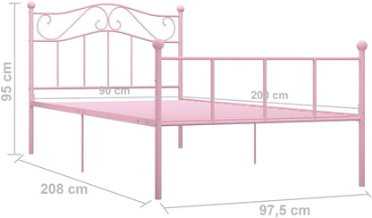 vidaXL Bedframe metaal roze 90x200 cm