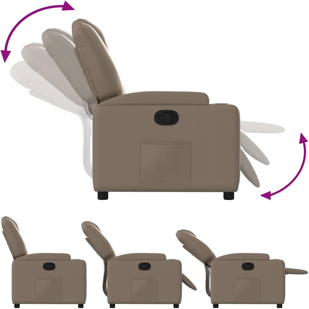 Fauteuil Verstelbaar – Relaxfauteuil – Relaxstoel – Armstoel – Leunstoel – Kunstleer Cappuccino – Handmatig Verstelbaar Tot 135° – Inclusief Bekerhouders En Zijvak