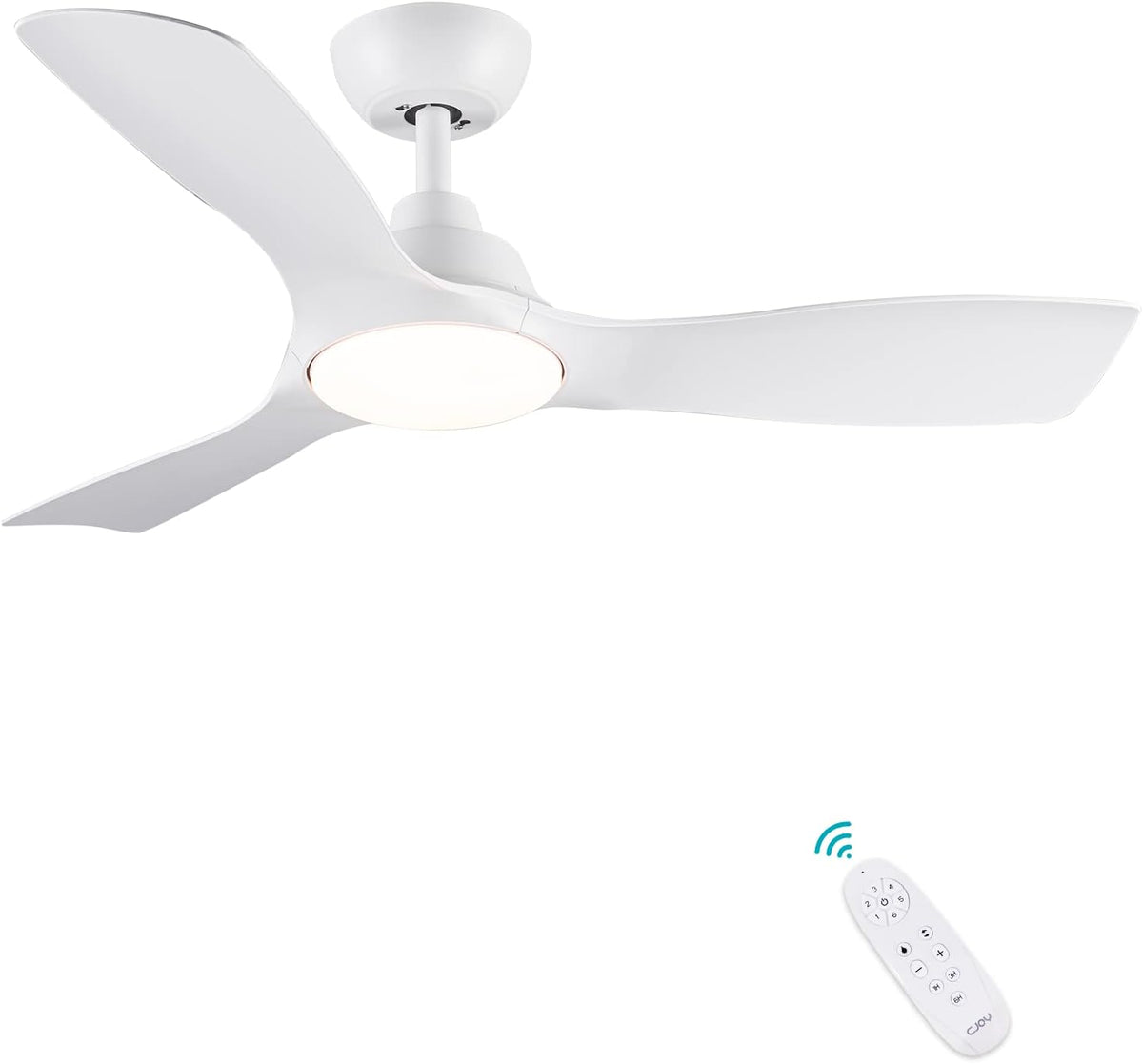 CJOY Plafondventilator met licht en afstandsbediening, 107 cm, wit, plafondventilator, dimbaar, DC, 6 snelheden, 3CCT-geheugen, slaapmodus, voor slaapkamer/woonkamer