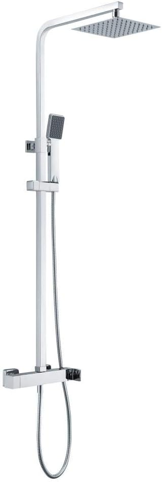 Verstelbare Douche-Rail – Douche-Stang – Regendouche – Douchekop – Handdouche – Vierkante 20 cm Douchekop – Verstelbare Lengte 87-133 cm – Messing Met Chroomafwerking