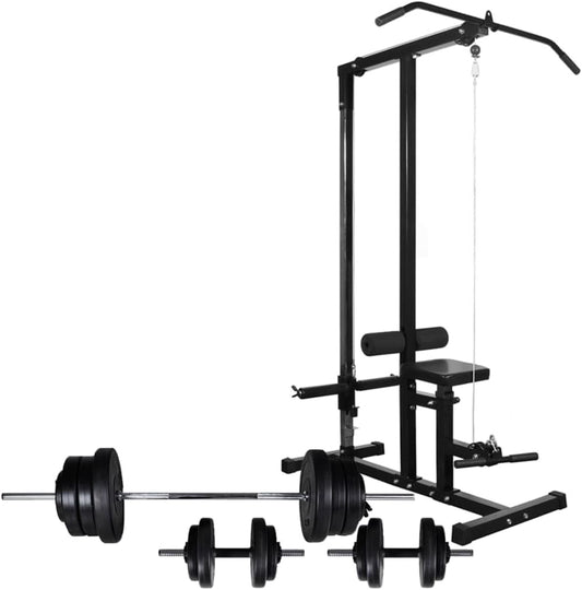Power Tower – Fitnessstation – Krachtstation – Workout Rek – Dumbbell Set – 30,5 kg Compleet Gewicht – Verstelbare Beensteun & Veiligheidsclips