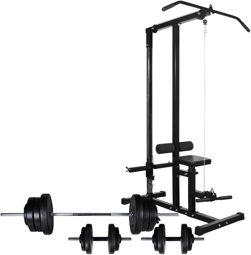 Power Tower – Fitnessstation – Krachtstation – Pull-Up Rek – Dumbbell Set – 60,5 kg Compleet – Verstelbare Beengelegenheid – Veiligheidshaken
